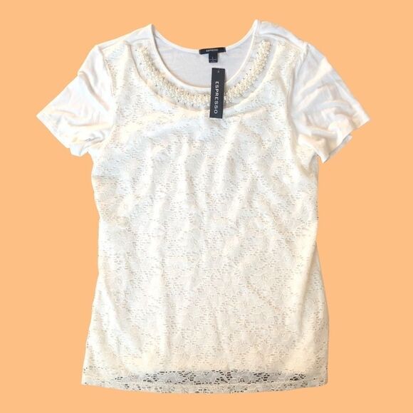 Lace Overlay Blouse with Pearl Detail - Picture 3 of 8